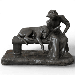 Mrs Sturday with a dog on a bench 1906