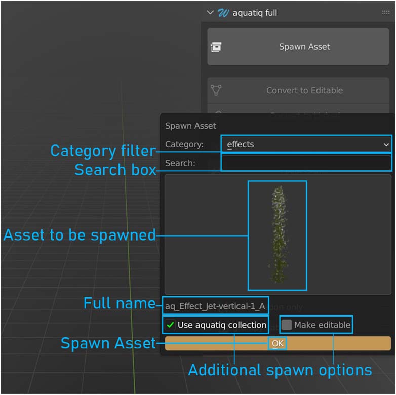 spawn asset popup details