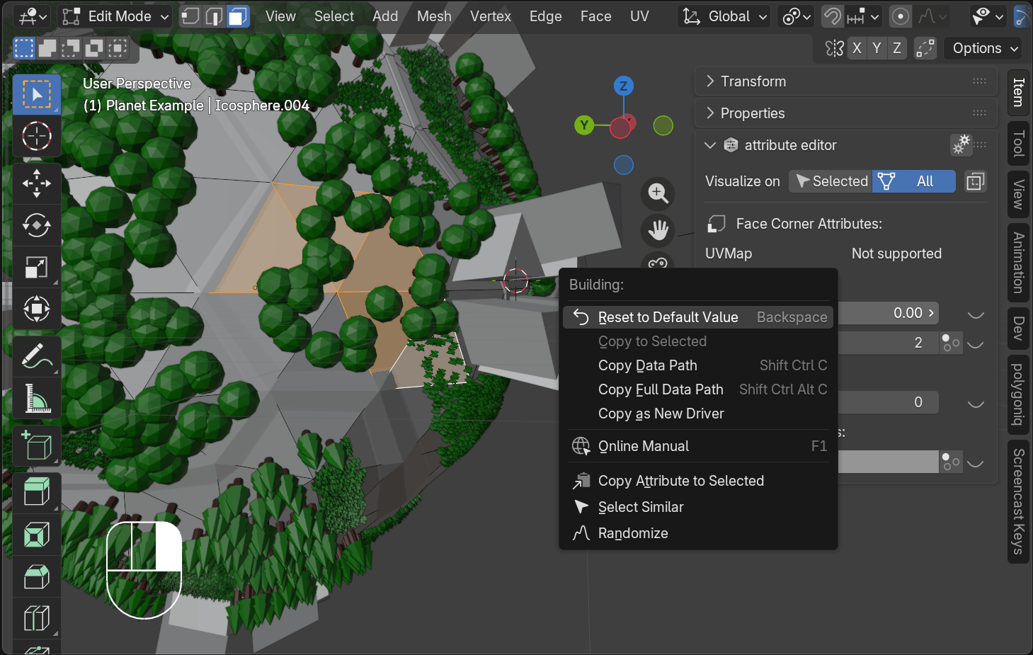 Extra controls in the attribute property right-click context menu