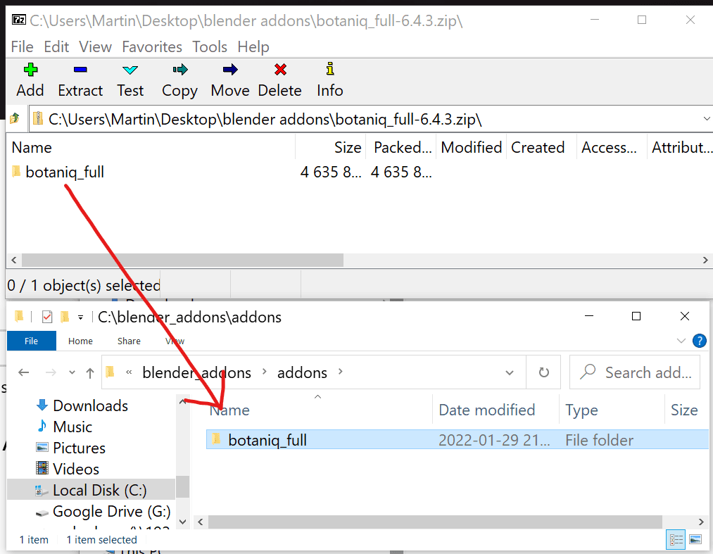 extract botaniq to custom path