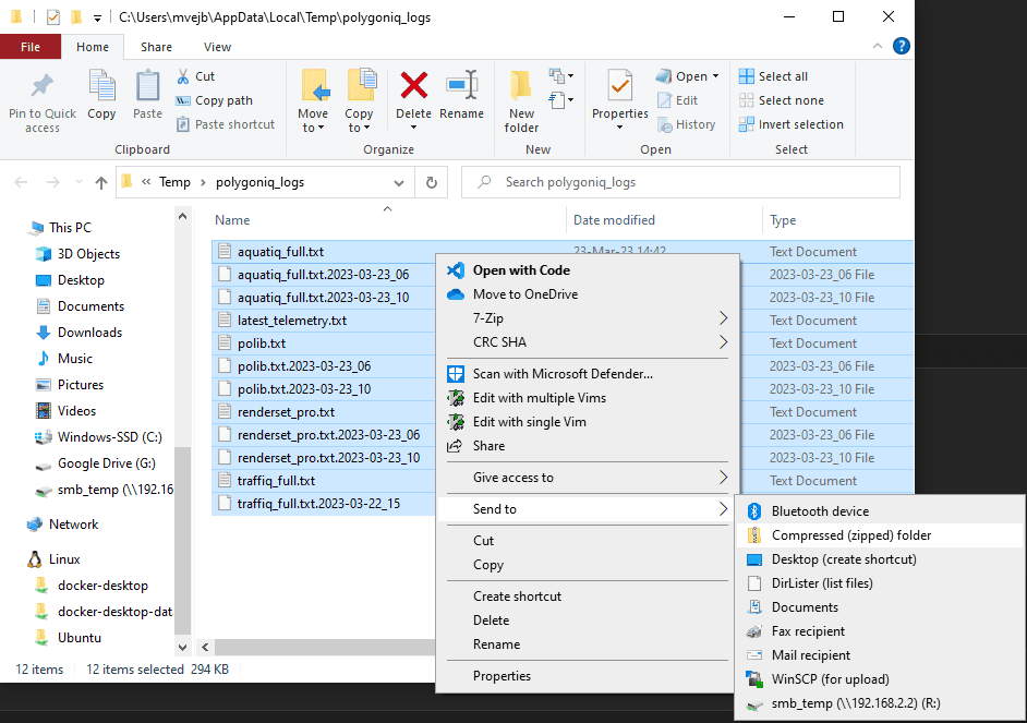 zip log folder files