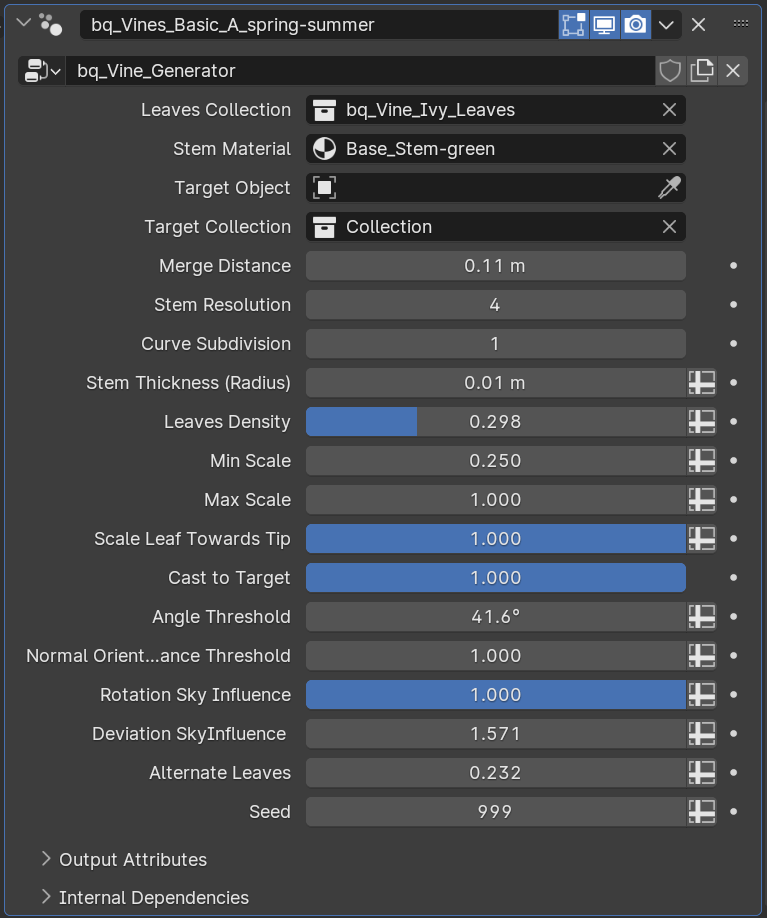 Vine Generator panel