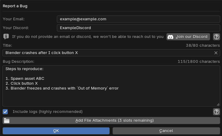 bug report form