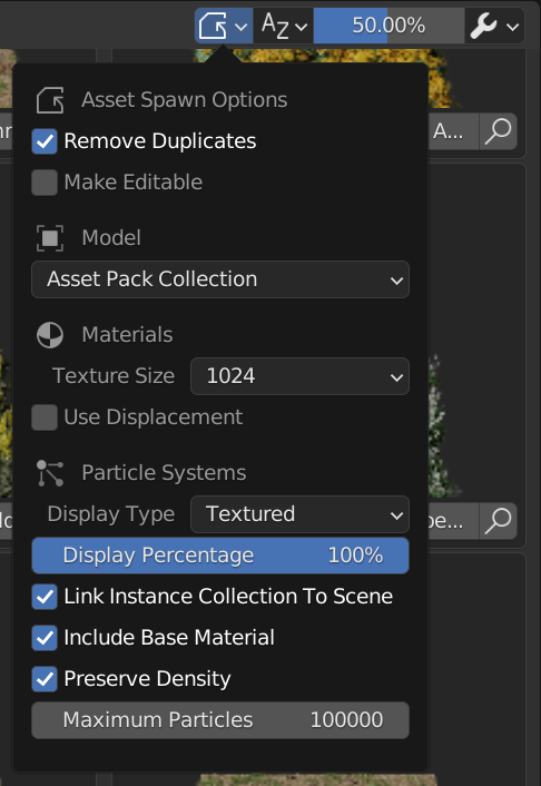 asset spawn options