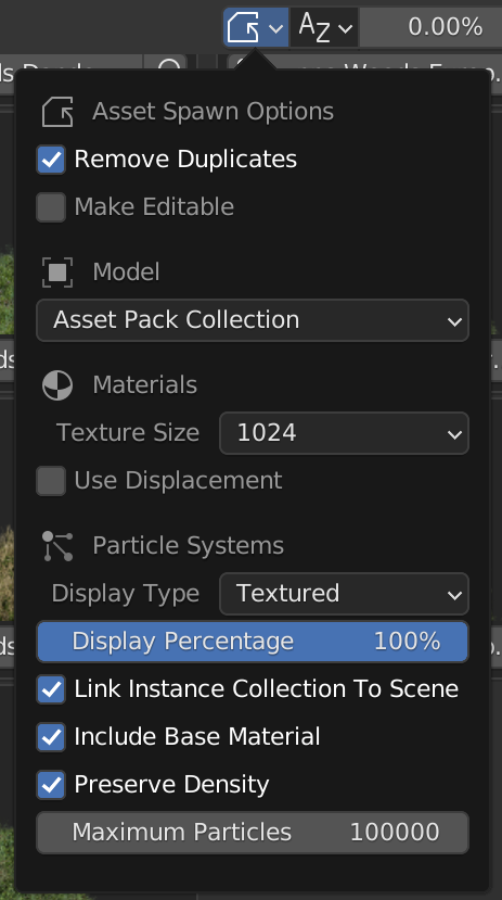 particle settings panel