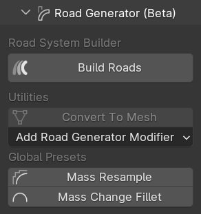 Road Generator Panel