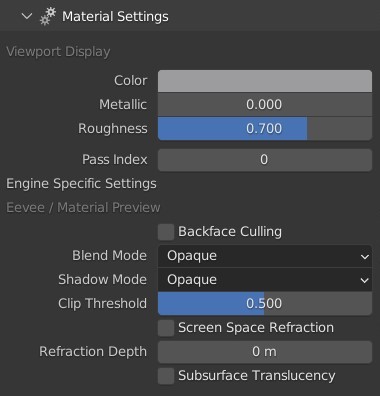 material settings