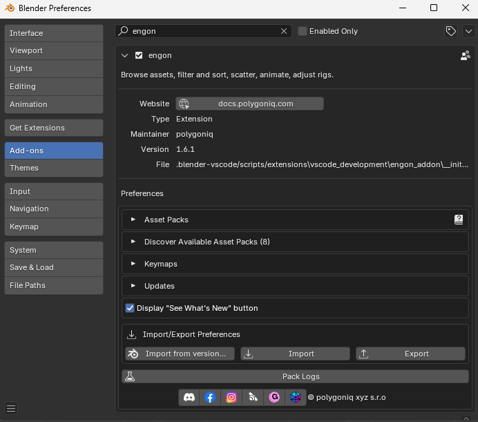 engon preferences panel