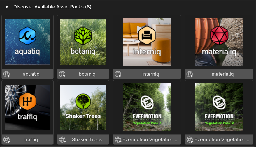 available asset packs section in preferences