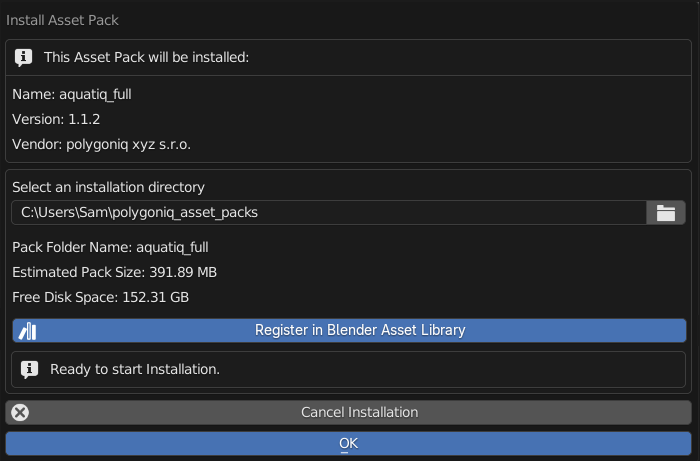 install dialog