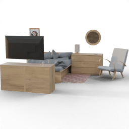 Bedroom Queen bed dresser seating area