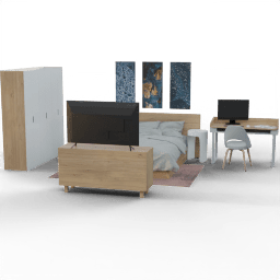 Bedroom Queen bed wooden wardrobe office area