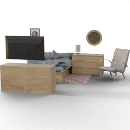 Bedroom Queen bed dresser seating area