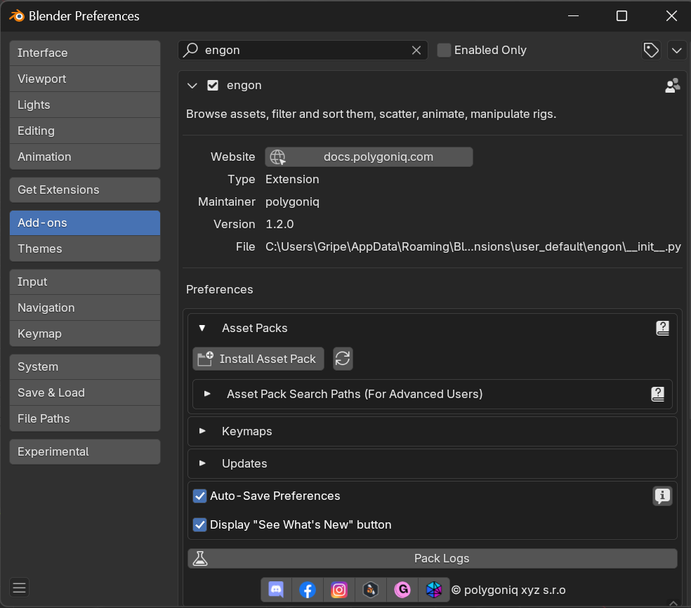  Preferences of  memsaver in addons section  
