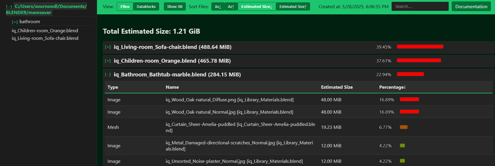 estimate memory report folder