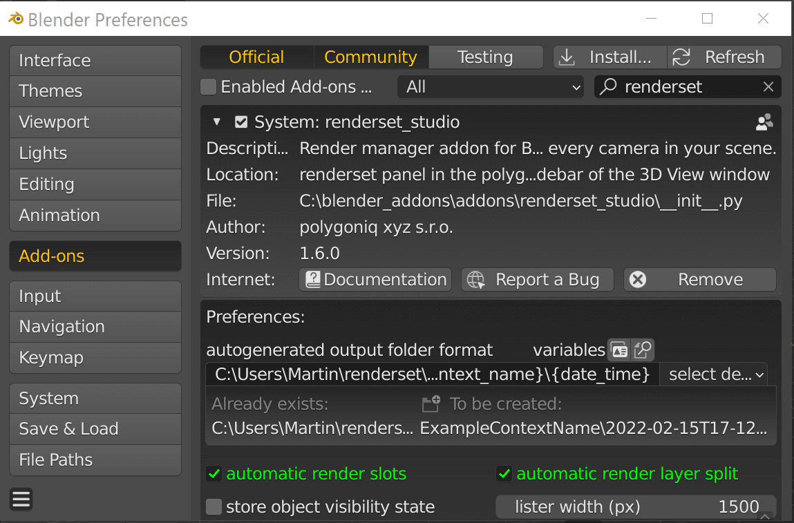 renderset in custom path enabled