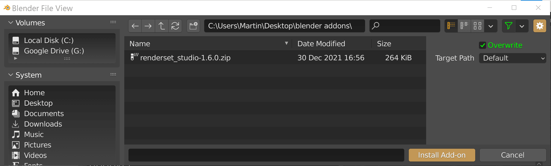 renderset install zip