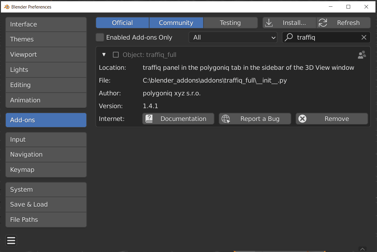 traffiq in custom path