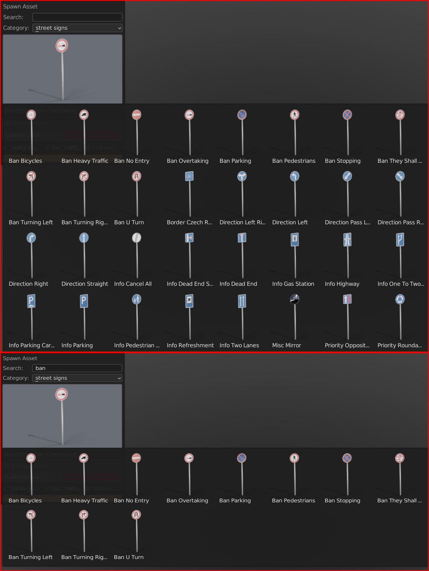 spawn asset search filter example